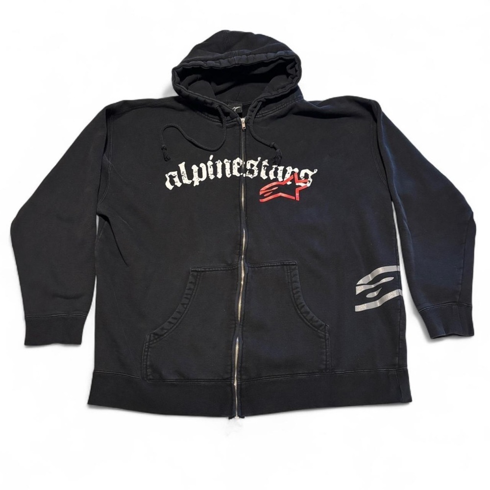 y2k Alpinestars XL Zip Hoodie Biker Grunge Moto Racing Goth Streetwear